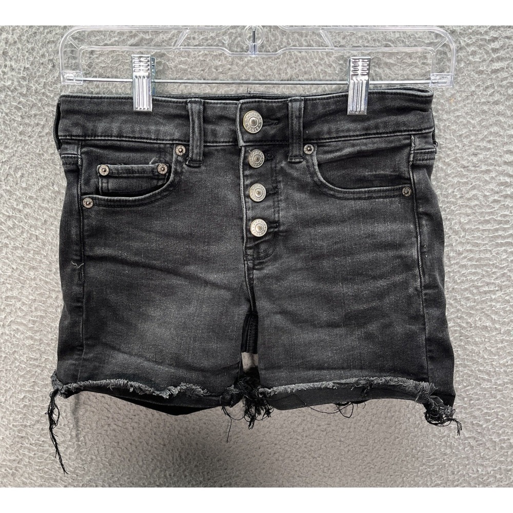 American Eagle Shorts Womens‎ 2 Black Midi Cut Off Button Fly Distressed Preppy